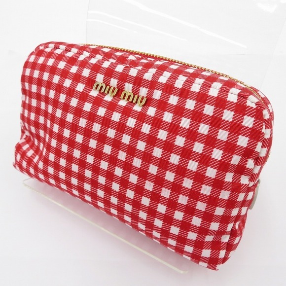 Miu Miu FAILLE Gingham Check Pouch Red - Picture 1 of 11